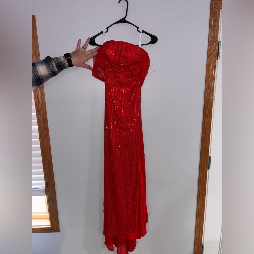 Strapless Red Sequin Evening Gown